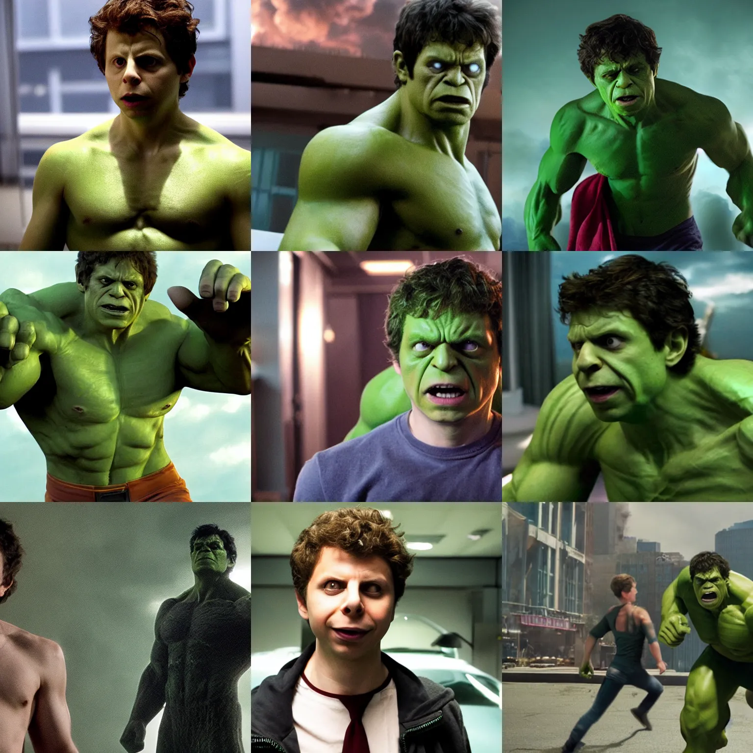 Prompt: michael cera as the hulk in the avengers ( 2 0 1 2 ), cinematography
