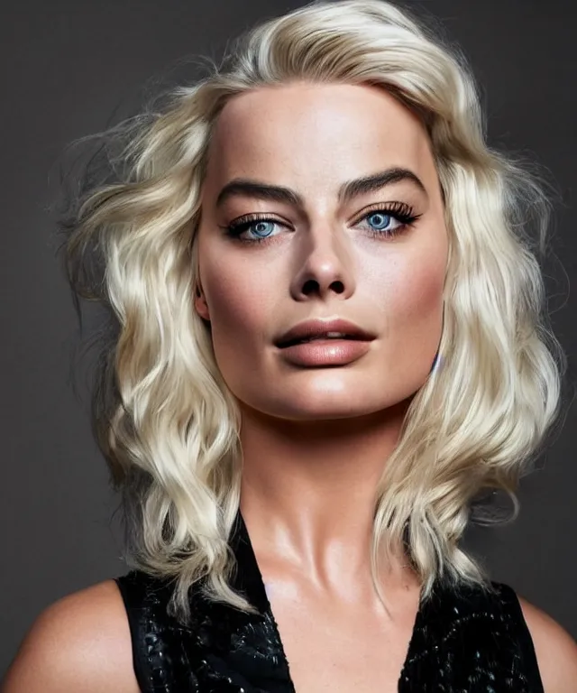 Prompt: photo of margot robbie, platinum blond, fisheye lens, enlarged facial features, by norman rockwell, extra photorealistic details, ultra high quality, trending on pinteresst