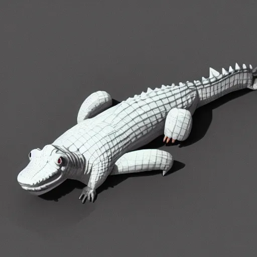Prompt: Isometric 3d render of a alligator, white background, ambient occlusion, cute, chibi proportions, plasticine