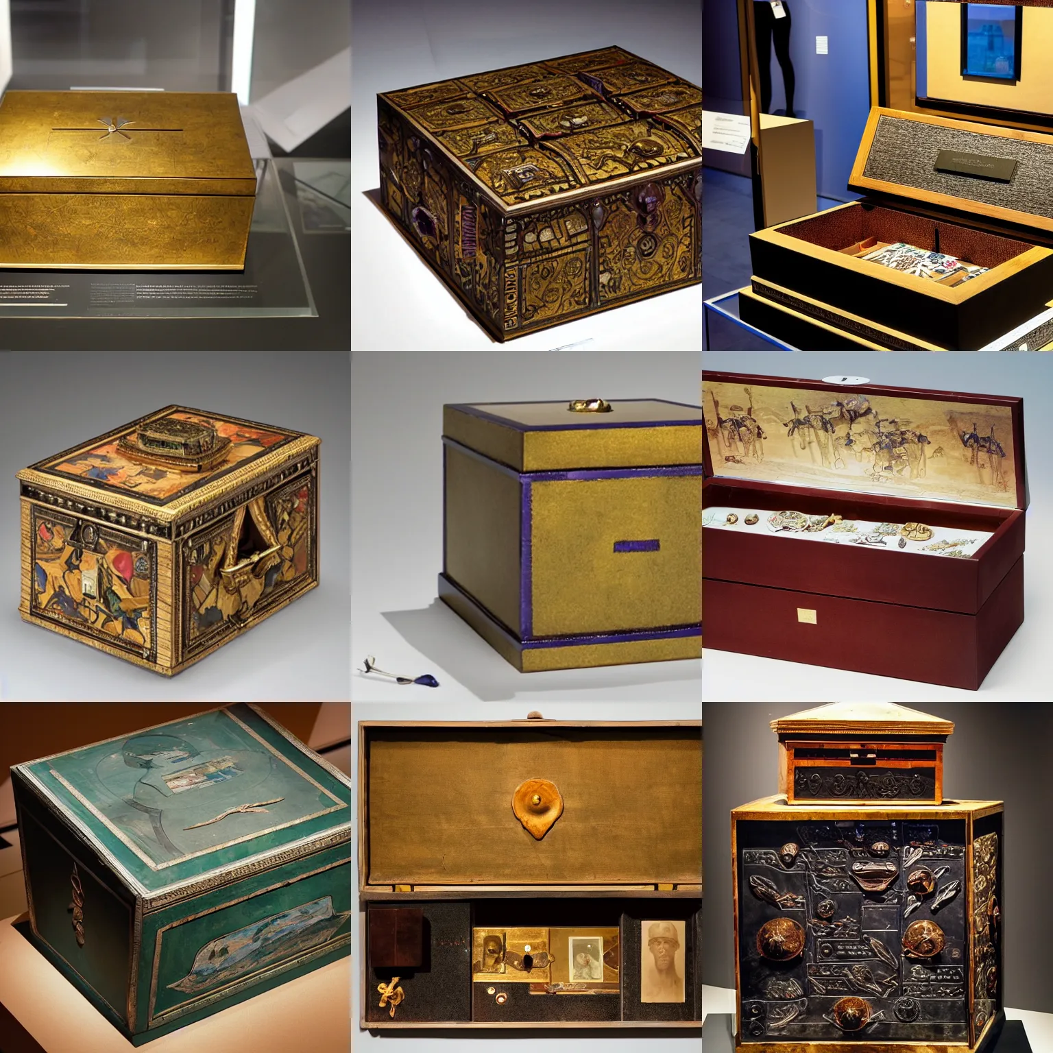 Prompt: a museum exhibit displaying pandora's box