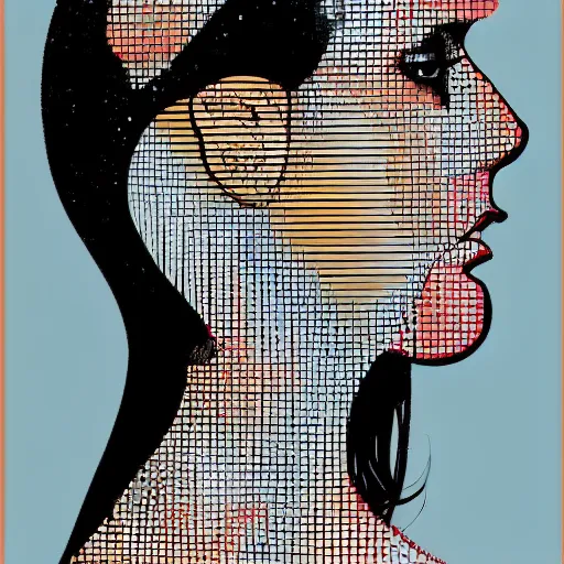 Prompt: beautiful elegant woman seen in profile, from the side, haloed by an explosion of microsoft excel chart lines and graphs by sandra chevrier, rik oostenbroek, simple contrasted color, white background