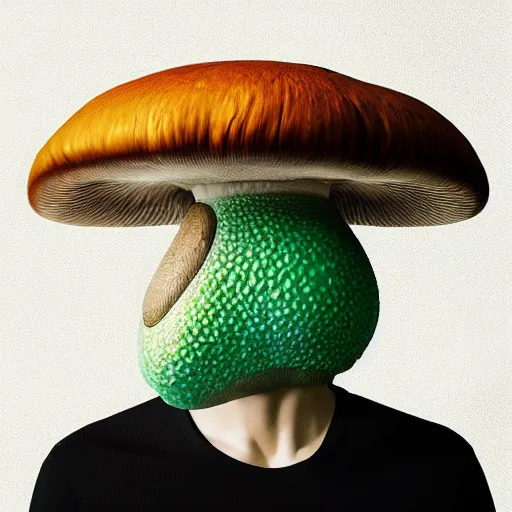 Image similar to cover art alien mushroom model girl side view photography model full body style of jonathan zawada, thisset colours simple background objective