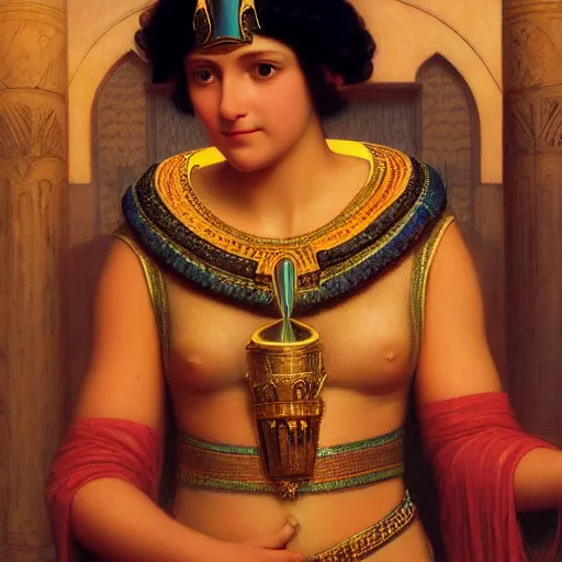 Image similar to beautiful portrait of Cleopatra , trending on artstation, by Edmund Leighton