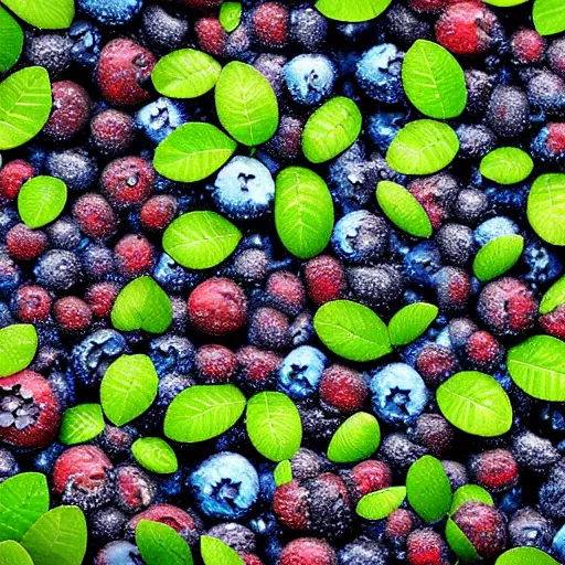 Image similar to artistic medium close-up stylized render of blueberry bushes in a forest. Digital art. 4K. Trending on artstation. Highly detailed. Nature. Artistic. Rustic. Nordic Wild