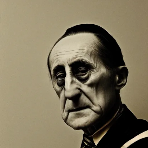 Image similar to a close - up pensive portrait of marcel duchamp in the style of hito steyerl and shinya tsukamoto and irving penn