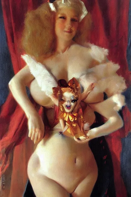 Image similar to beautiful portrait, amanda blake as miss kitty by Jean-Leon Gerome and Richard Schmid and chuck close