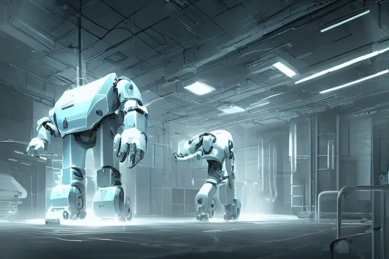 Image similar to parallax datacenter server room single mono colossus white rusty android robosaurus in artstation cinematic detailed concept art volumetric light sharp coherent server hardware diods