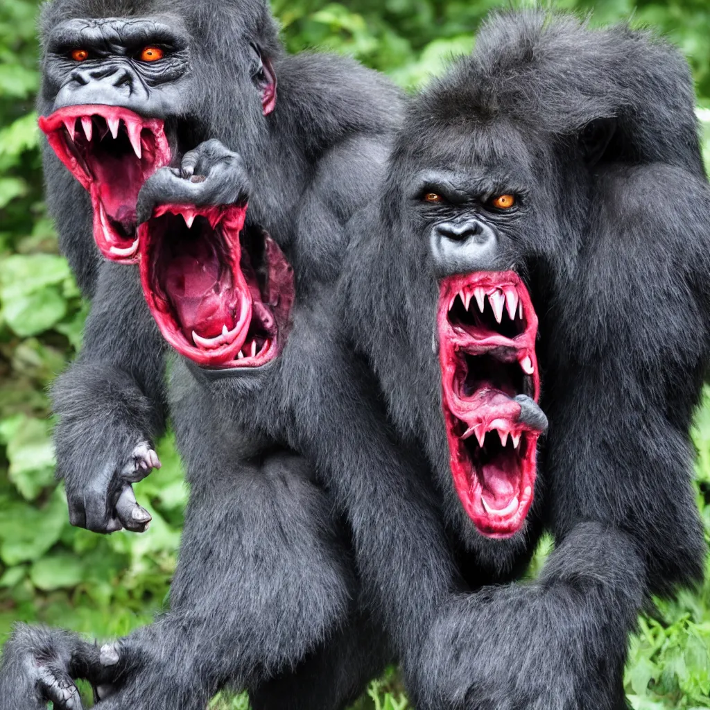 Image similar to demonic gorilla, fangs, vicious