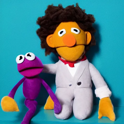 Image similar to mikky ekko as a muppet, plush doll, felt