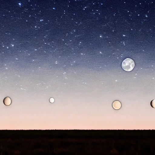 Image similar to photo of a thousand separate moons different sizes in the sky