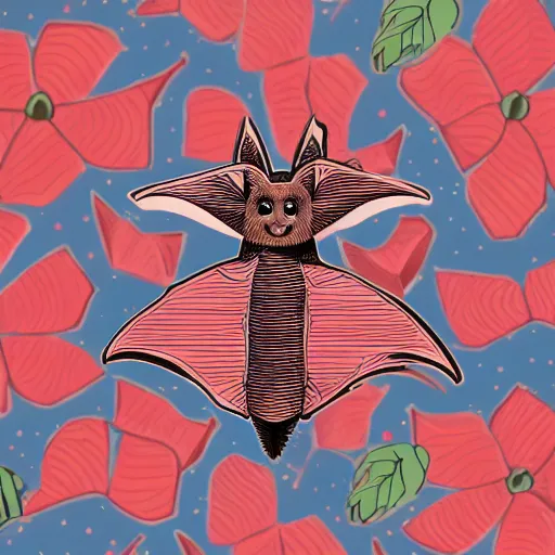 Image similar to close - up fruit bat, digital art, high quality, illustration, sticker,