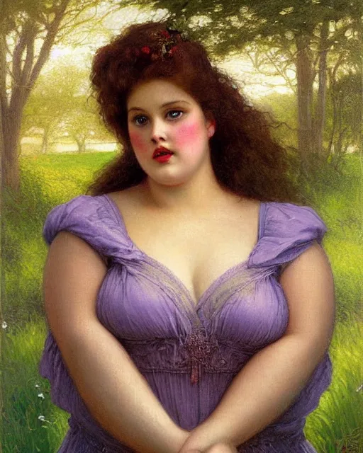 Prompt: beautiful plus size girl painting by edward robert hughes