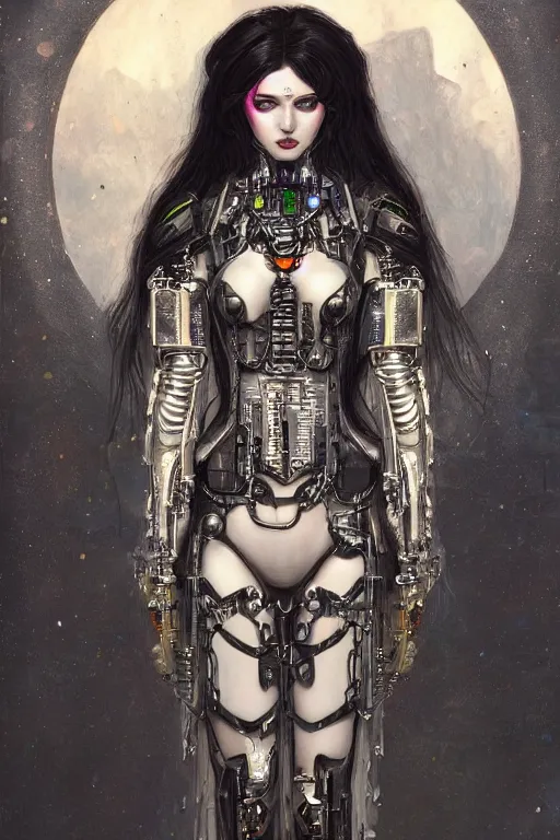 Image similar to portrait of beautiful young gothic cyborg maiden, cyberpunk, Warhammer, highly detailed, artstation, illustration, art by Gustav Klimt