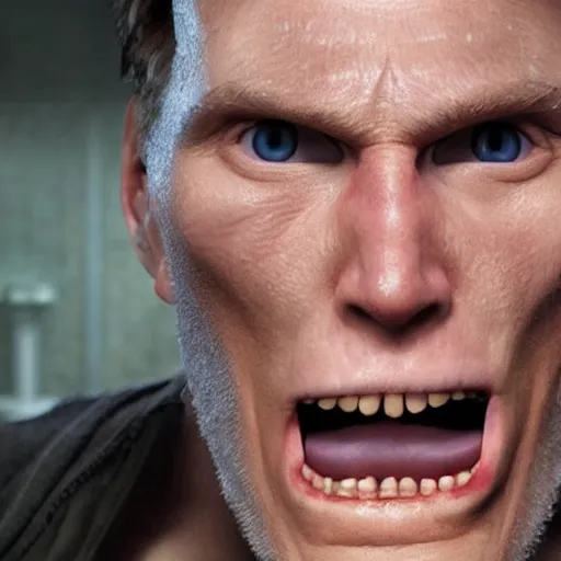 Image similar to Live Action Still of Jerma in Saw 1, real life, hyperrealistic, ultra realistic, realistic, highly detailed, epic, HD quality, 8k resolution, body and headshot, film still