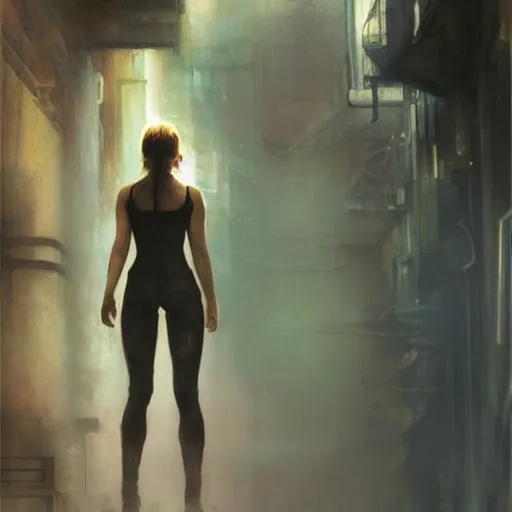 Image similar to jennifer lawrence, hyperrealistic full figure, bladerunner street alley, art of elysium by frank frazetta and by jeremy mann and by alphonse mucha, fantasy art, photo realistic, dynamic lighting, artstation, full figure poster, volumetric lighting, very detailed face, 4 k, award winning