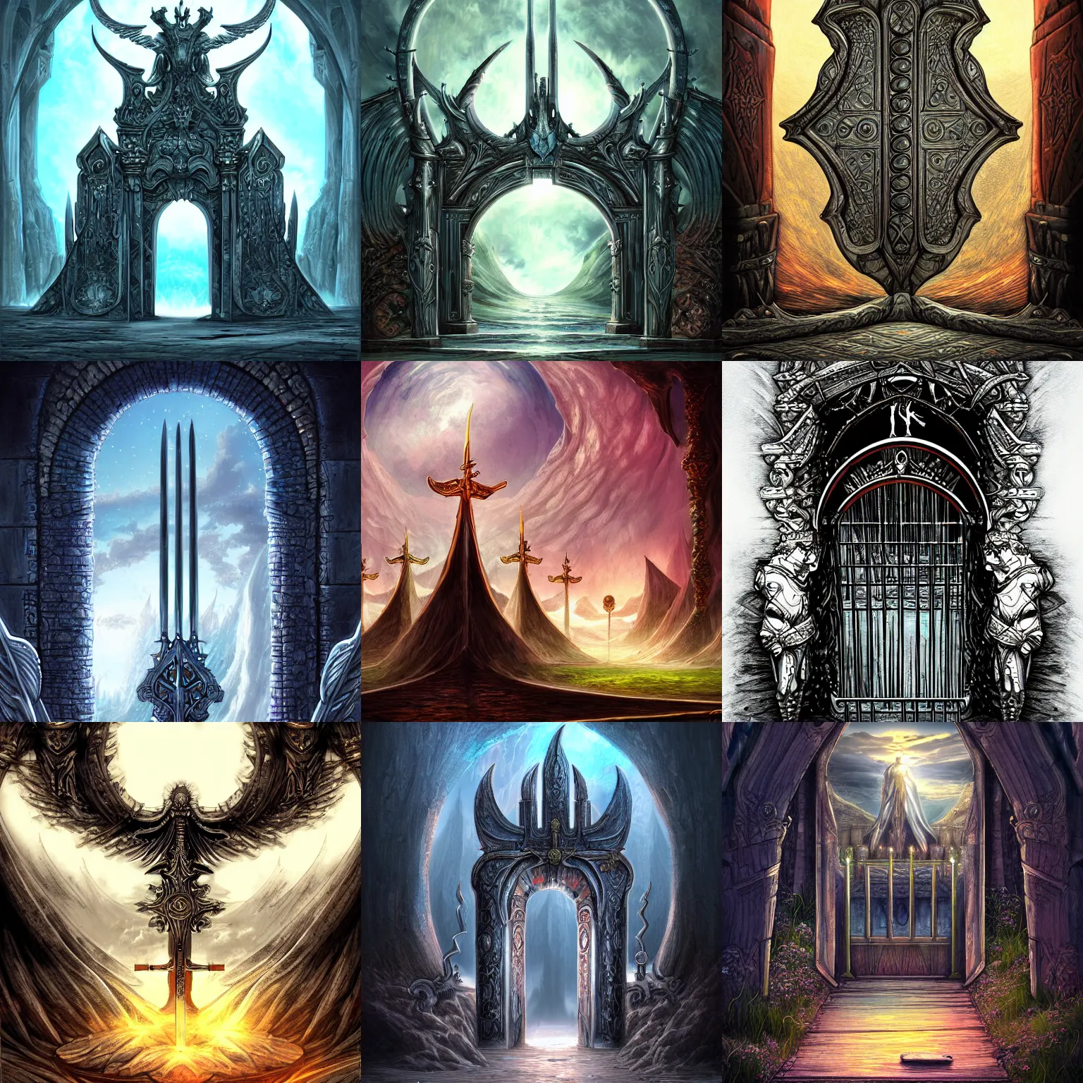 Prompt: The gate to the eternal kingdom of swords, fantasy, digital art, HD, detailed.