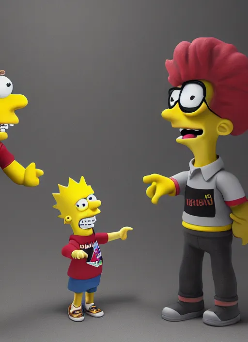 Image similar to bart simpson and harry potter business handshake, they're all statues, octane render, 8 k, highly detailed, hyper - realistic.