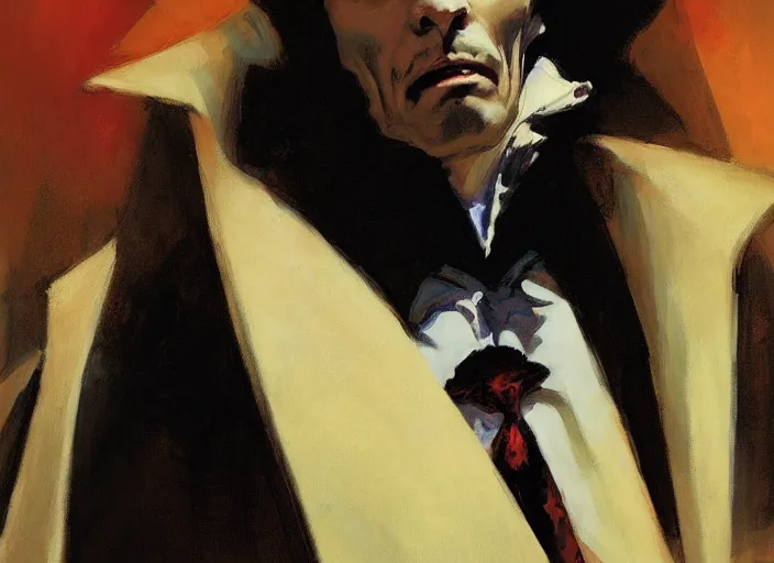 Image similar to a highly detailed beautiful portrait of dracula, by gregory manchess, james gurney, james jean