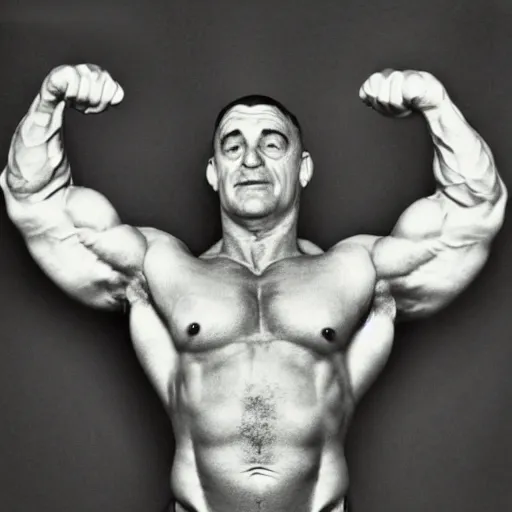 Prompt: An accurate copy of Irving Penn's Muscle Builder (1951), but with a different man