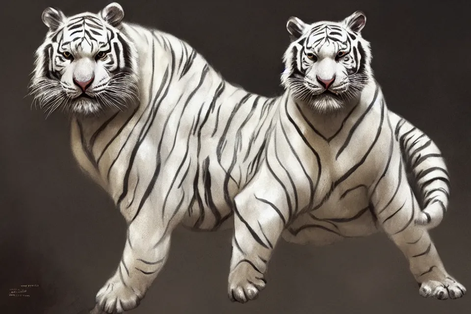 Image similar to artwork of a white tiger king with gold crown and blue king suit, concept art, portrait, super detailed, 4 k hd, trending on artstation, digital painted, low contrast, made by greg rutkowski and viktoria gavrilenko