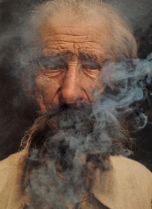 Image similar to Portrait of an old man made of smoke