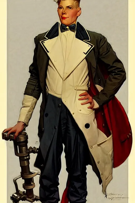 Image similar to leyendecker ( ( ( ( ( 2 0 5 0 s retro future boy super scientest in space pirate mechanics costume full portrait. muted colors. ) ) ) ) ) by jean - baptiste monge!!!!!!!!!!!!!!!!!!!!!!!!!!!!!!