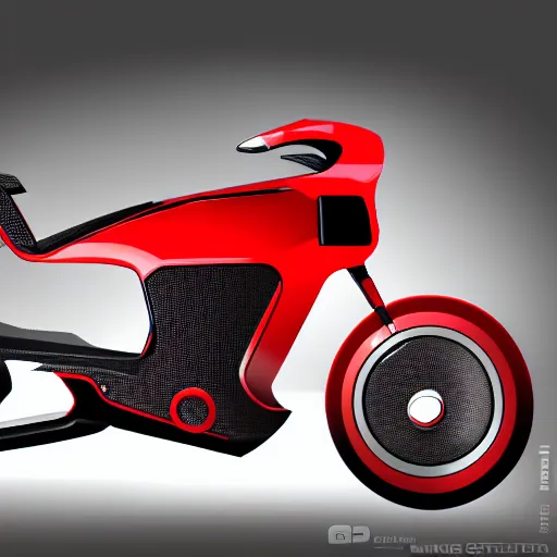 Prompt: drawing of next Gen prototype concept innovative award winning red motorcycle, American engineering, back to the future style, 3d, photorealism