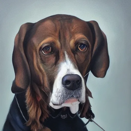 Image similar to full-length Slavic dog head man, oil painting, hyperrealism, beautiful, high resolution, trending on artstation,