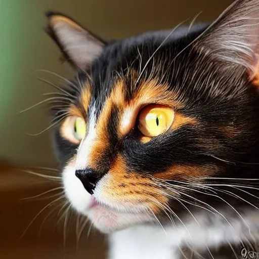 Image similar to cute little long haired tortoiseshell!!!! cat, black with ((orange)) specks, yellow eyes