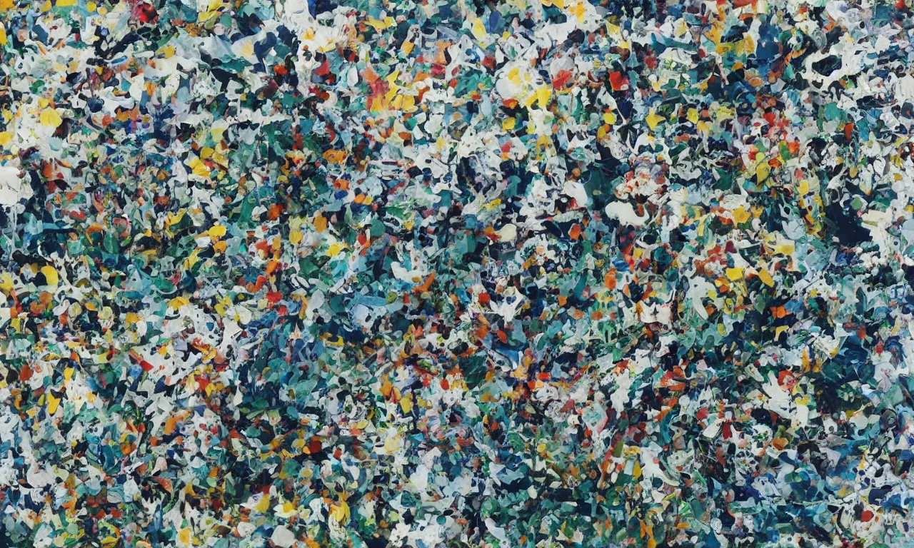 Image similar to cornucopia tick-tock, time machine of consequences, jackson pollock, splatter paint on canvas