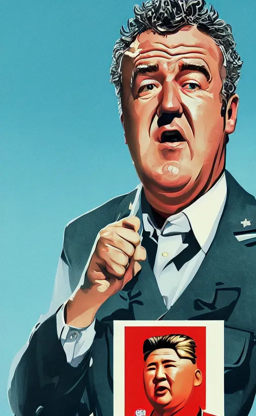 Prompt: propaganda poster jeremy clarkson as ruler of north korea, 8 k, trending on artstation