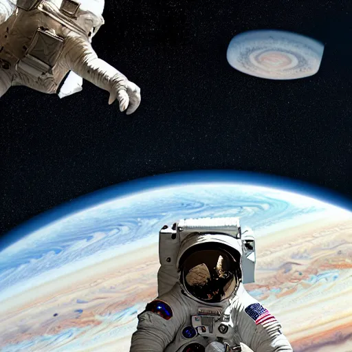 Image similar to an astronaut inside jupiter