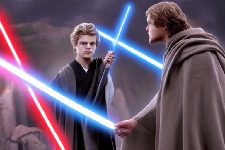 Image similar to photograph of the jedi order vs anakin vs palpatine