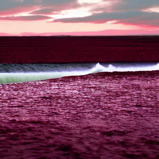 Prompt: cranberry tidal wave washes over computer,