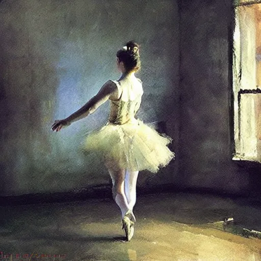 Image similar to the lone ballerina, by jeremy mann, anders zorn.