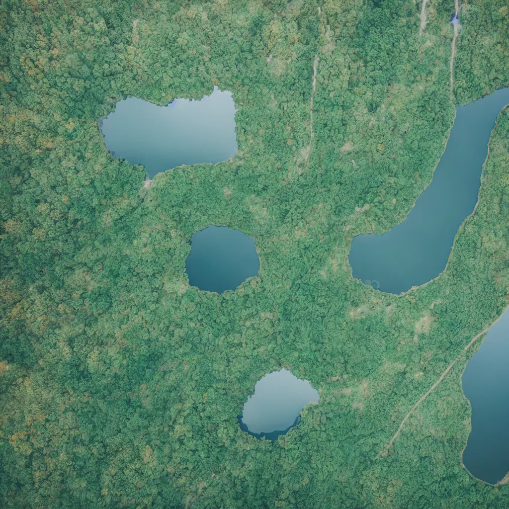 Image similar to ariel view of peninsula, cloud reflection, lake, fields, nature, very detailed, 4 k, professional photography