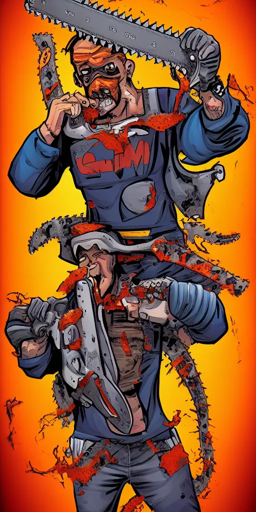 Prompt: comic book cover for a studio with a chainsaw logo, digital painting,