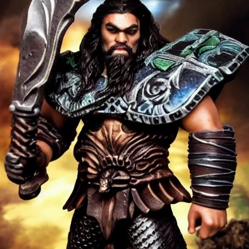 Image similar to jason momoa as jaghatai khan, 4 0 k, warhammer, 4 0 0 0 0 0, grimdark, stern, frowning, full body shot