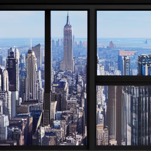 Image similar to drops of water flowing from the windows of the empire state building, long lens, orthogonal perspective, photorealist, panorama, fluid simulation, new york background, detailled, sharp focus, realistic, trending on artstation, cg society, 8 k, unreal