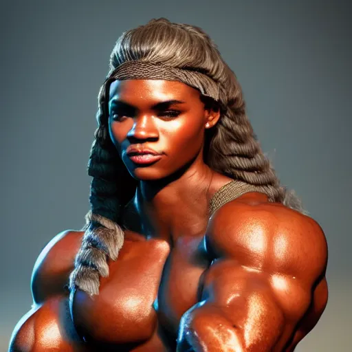 Prompt: a handsome bodybuilder viking girl with african american, clash royal style characters, unreal engine 5, octane render, detailed, cinematografic, cinema 4 d, artstation trending