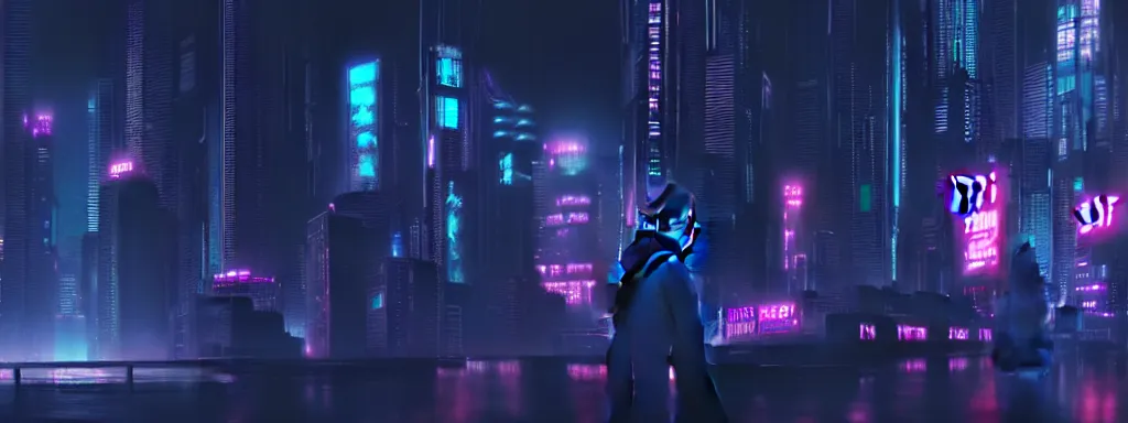 Image similar to matte painting of a dark neon cyberpunk city in the film ghost in the shell, trending on artstation, 8k, ultra hd