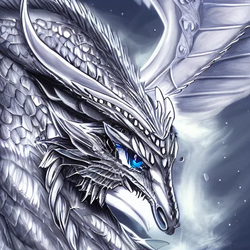 Image similar to very very beautiful silver dragon profile picture, commission on furaffinity, high quality illustration