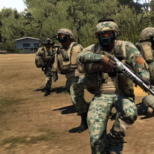 Image similar to arma 3 screenshot, us marine platoon