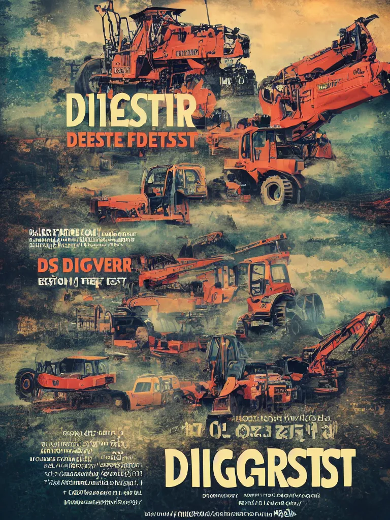 Image similar to poster for the diggerfest festival, in the uk, summer, diggers, teen vogue, 8 k, high detail, center of focus, rule of thirds, composition, y 2 k aesthetic