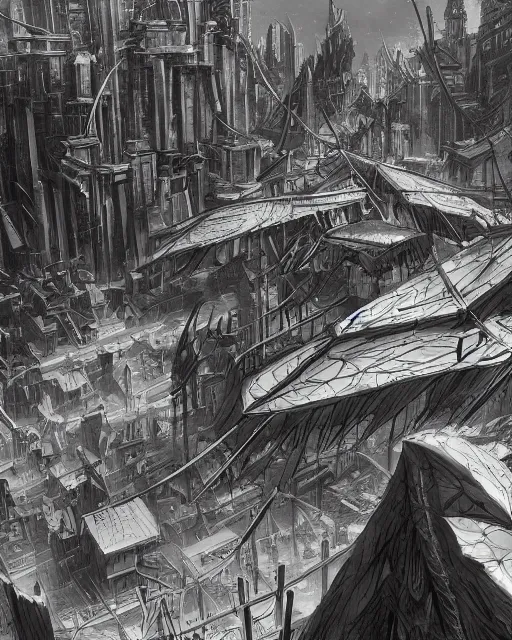 Image similar to the empty city, terrifying, evil, black and white, environment art, fantasy art, landscape art, in the style of masami kurumada, illustration, epic, fantasy, intricate, hyper detailed, artstation, concept art, smooth, sharp focus, ray tracing