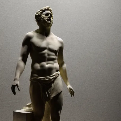 Image similar to ryan gosling as roman statue, dramatic light, reflective, clear, museum exposition