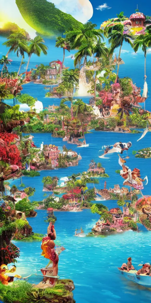 Prompt: an award winning fantasy island wallpaper, island is floating in mid air