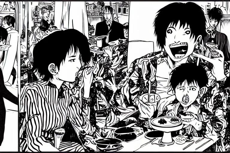 Image similar to Joe Bide eats ice cream and people, Junji Ito