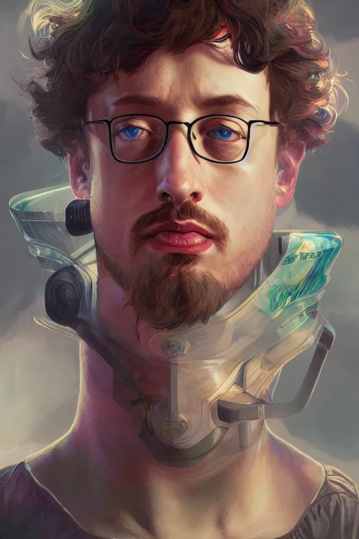 Image similar to portrait futuristic airforce Sam Hyde, inside future fighter, sci-fi, fantasy, intricate, very sigma, luxurious, human anatomy, rgb light, highly detailed, digital painting, artstation, concept art, smooth, sharp focus, illustration, art by tian zi and WLOP and alphonse mucha