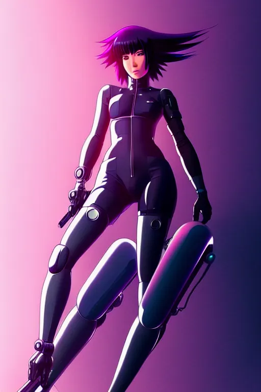 Image similar to a fullbody pose of motoko kusanagi riding futuristic motorbike, the major ghost in the shell : : stand alone complex, the laughing man, netflix : : by ilya kuvshinov, rossdraws, artgerm, sola digital arts, anti aliasing, raytracing : :